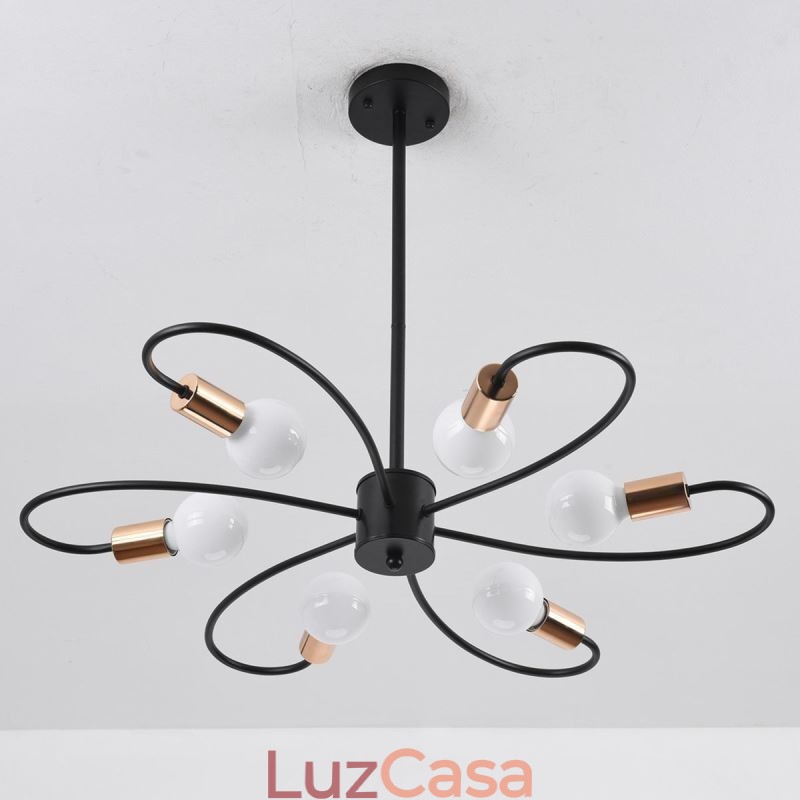 Lustre Rústico 6 Luzes Pétalas Clássicas Luz Pendente de Teto