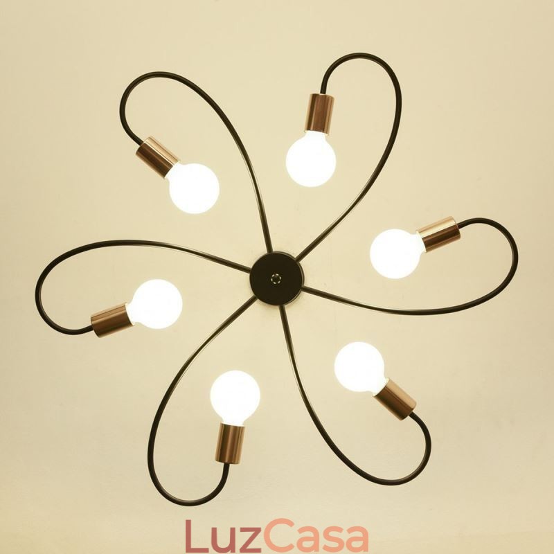 Lustre Rústico 6 Luzes Pétalas Clássicas Luz Pendente de Teto