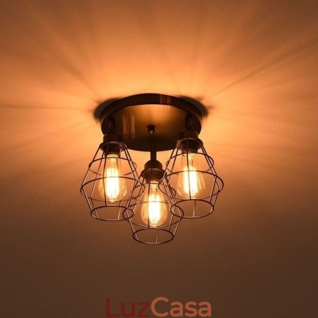Luminária de teto industrial embutida 3 lâmpadas de teto de gaiola de metal Luminária de teto industrial embutida 3 lâmpadas de teto de gaiola de metal