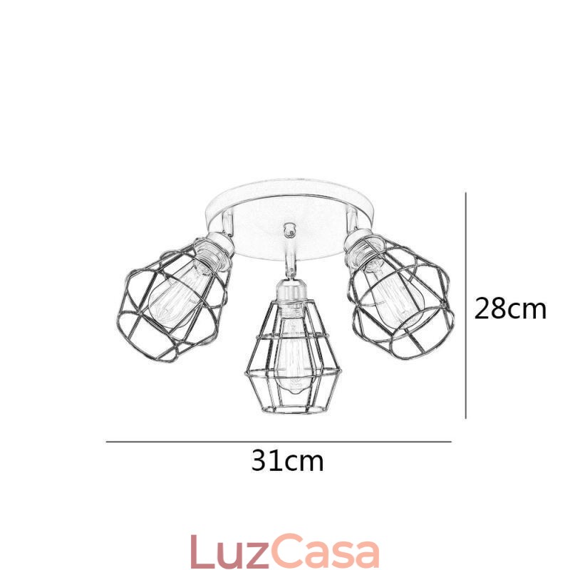 Luminária de teto industrial embutida 3 lâmpadas de teto de gaiola de metal