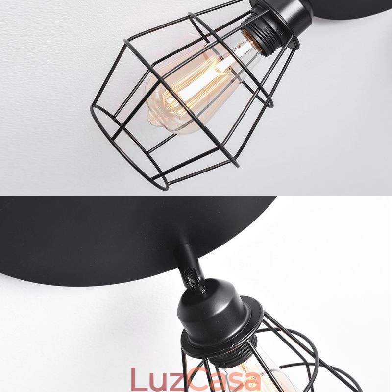Luminária de teto industrial embutida 3 lâmpadas de teto de gaiola de metal