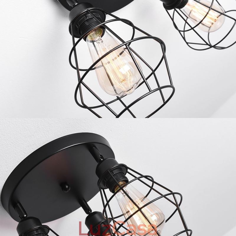 Luminária de teto industrial embutida 3 lâmpadas de teto de gaiola de metal