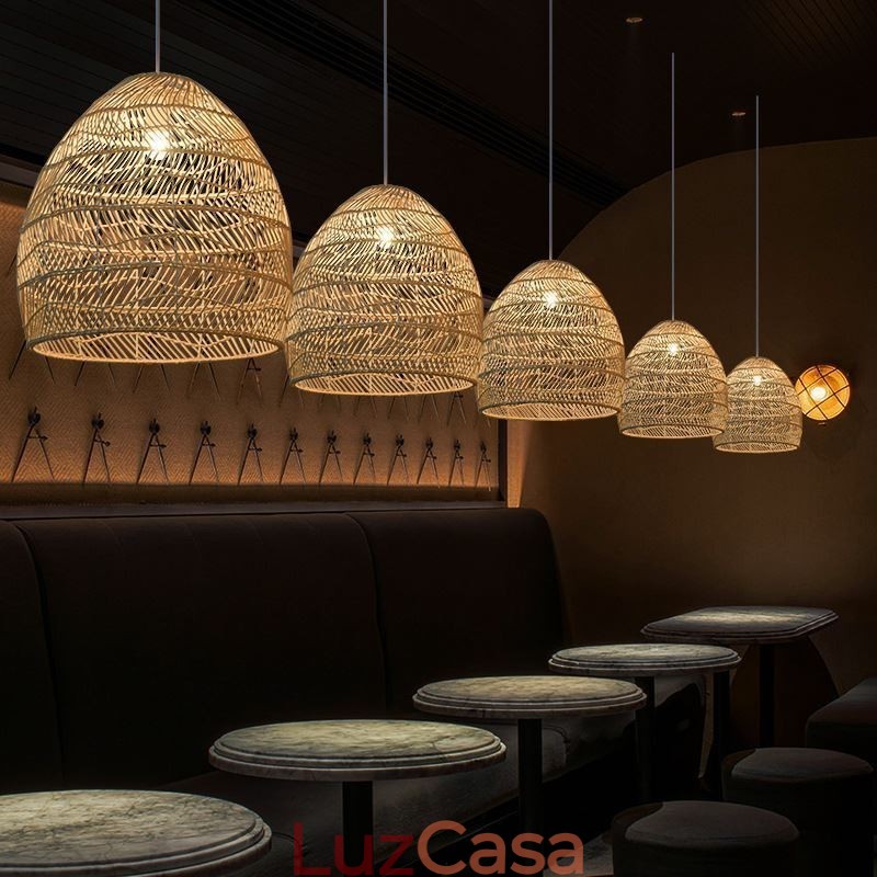 Luz pendente tecida à mão Luz suspensa de vime Fazenda