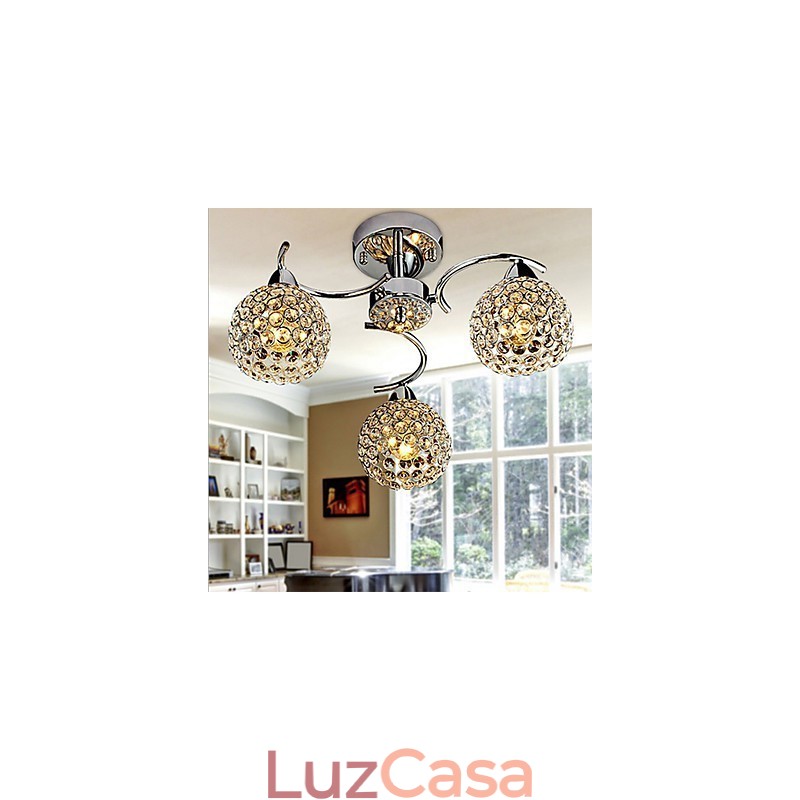 Luminária pendente moderna contemporânea de cristal galvanizado com metal e montagem embutida