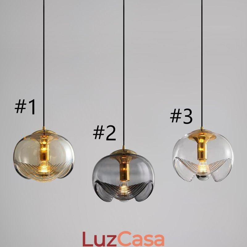 Luminária pendente de vidro Stamen Luminária de teto de ferro forjado minimalista moderna
