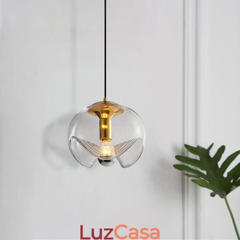 Luminária pendente de vidro Stamen Luminária de teto de ferro forjado minimalista moderna