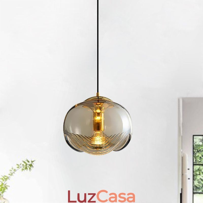 Luminária pendente de vidro Stamen Luminária de teto de ferro forjado minimalista moderna