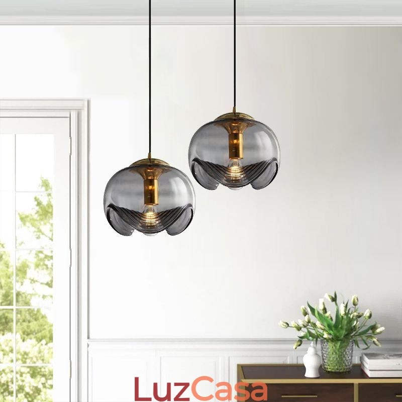 Luminária pendente de vidro Stamen Luminária de teto de ferro forjado minimalista moderna