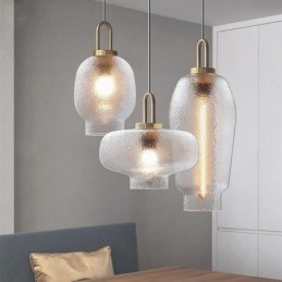 Luminária pendente de vidro fosco, moderna, minimalista, de ferro forjado, para teto