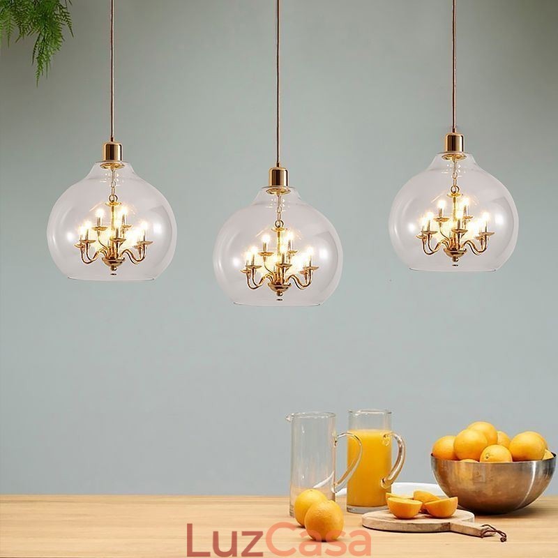 Luminária pendente de vidro moderna minimalista em ferro forjado, 9 luzes