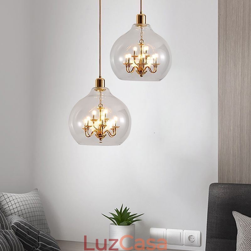 Luminária pendente de vidro moderna minimalista em ferro forjado, 9 luzes