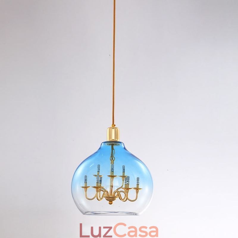 Luminária pendente de vidro moderna minimalista em ferro forjado, 9 luzes