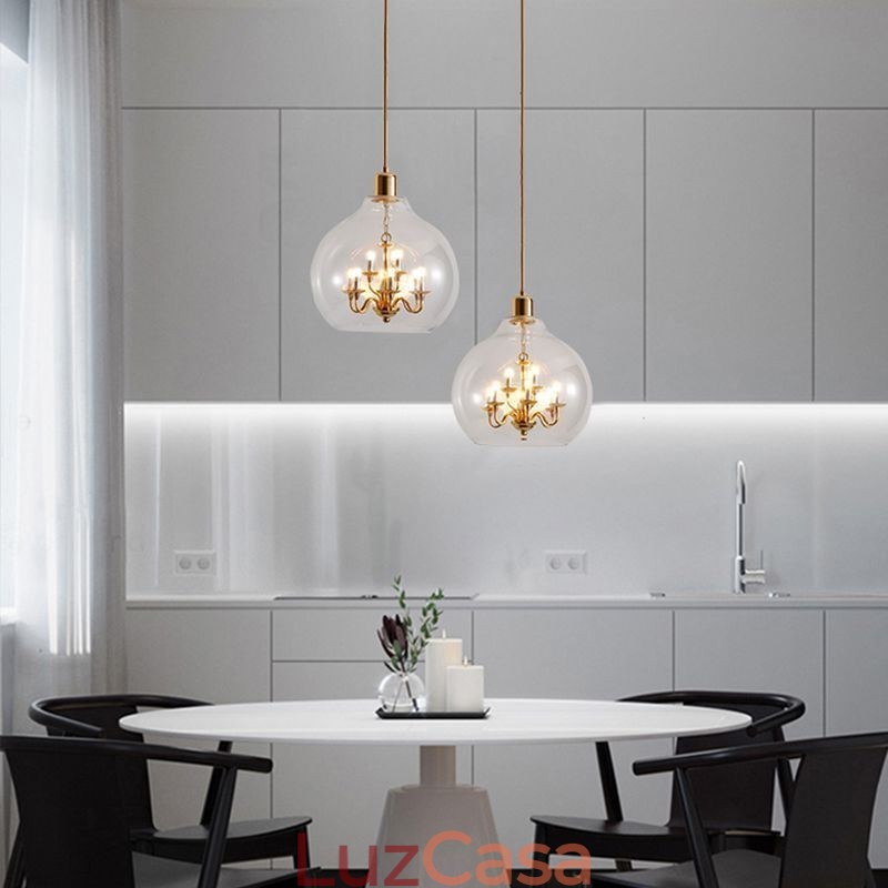 Luminária pendente de vidro moderna minimalista em ferro forjado, 9 luzes