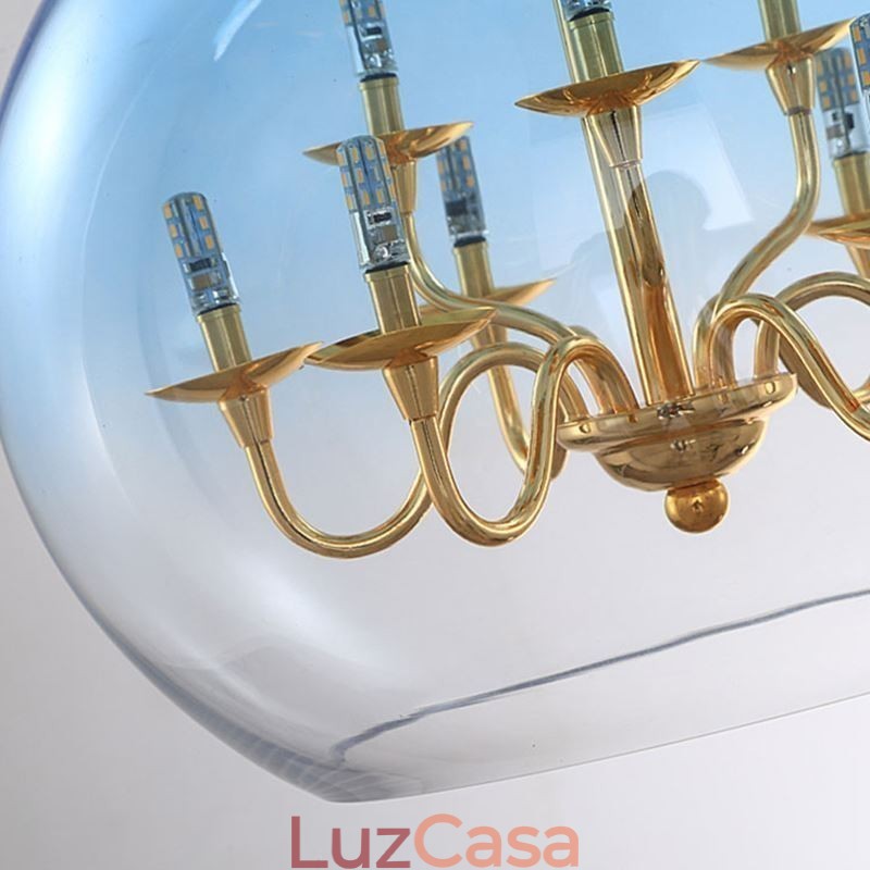 Luminária pendente de vidro moderna minimalista em ferro forjado, 9 luzes