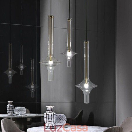 Luminária pendente de tubo de vidro moderna e minimalista em ferro forjado Luminária pendente de tubo de vidro moderna e minimalista em ferro forjado