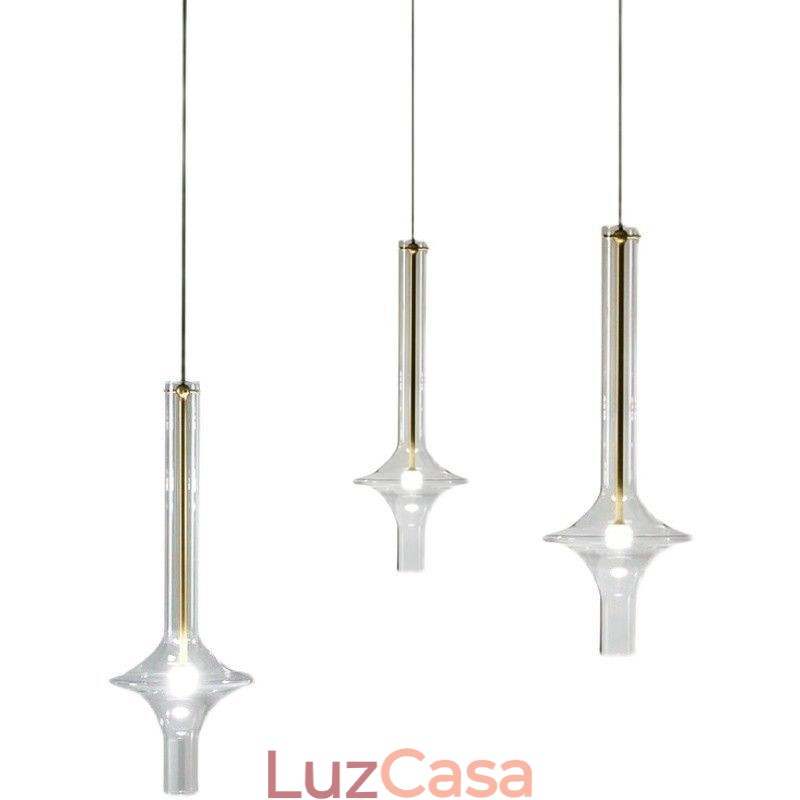 Luminária pendente de tubo de vidro moderna e minimalista em ferro forjado