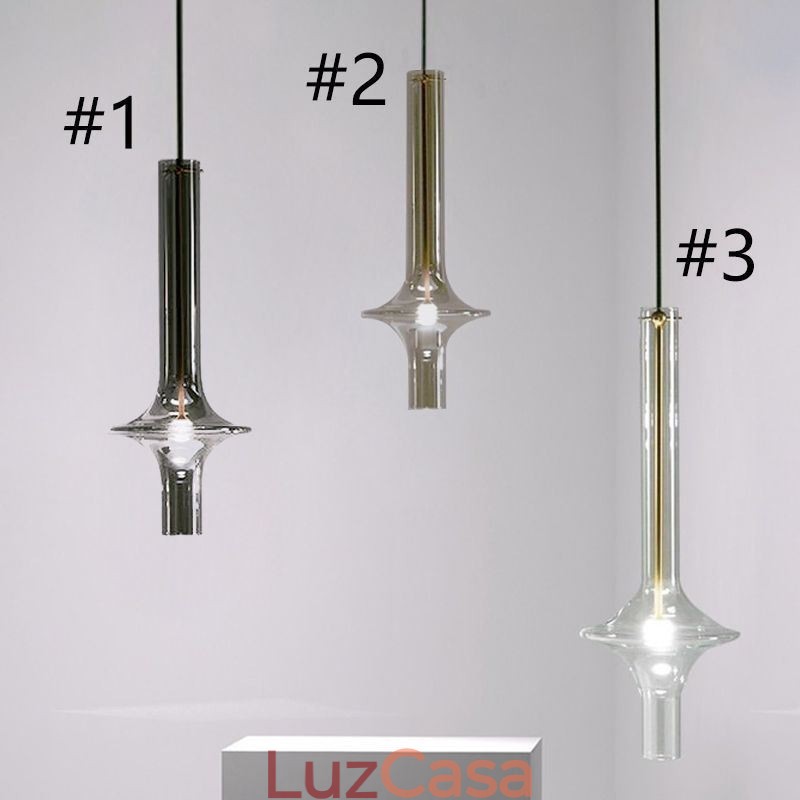 Luminária pendente de tubo de vidro moderna e minimalista em ferro forjado