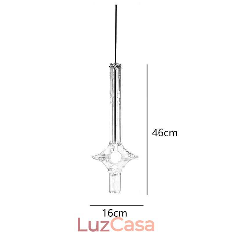Luminária pendente de tubo de vidro moderna e minimalista em ferro forjado