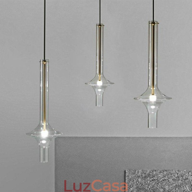 Luminária pendente de tubo de vidro moderna e minimalista em ferro forjado