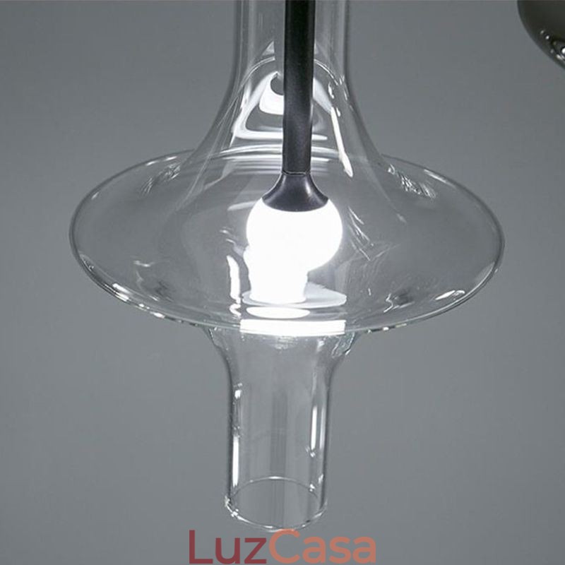 Luminária pendente de tubo de vidro moderna e minimalista em ferro forjado