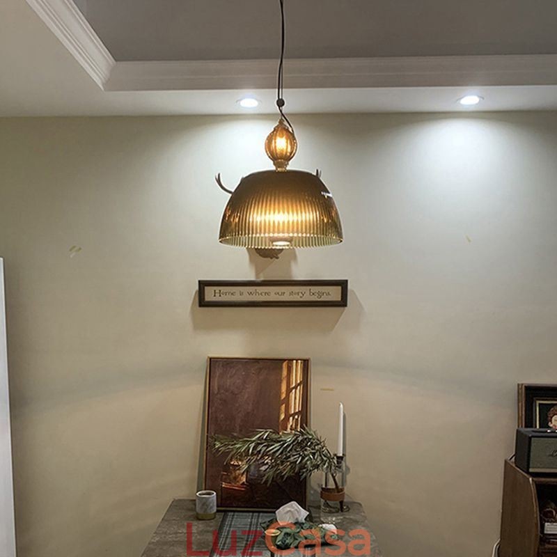 Saia plissada Vidro Pendente Luz Moderna Minimalista Ferro Forjado Pequena Luz de Teto