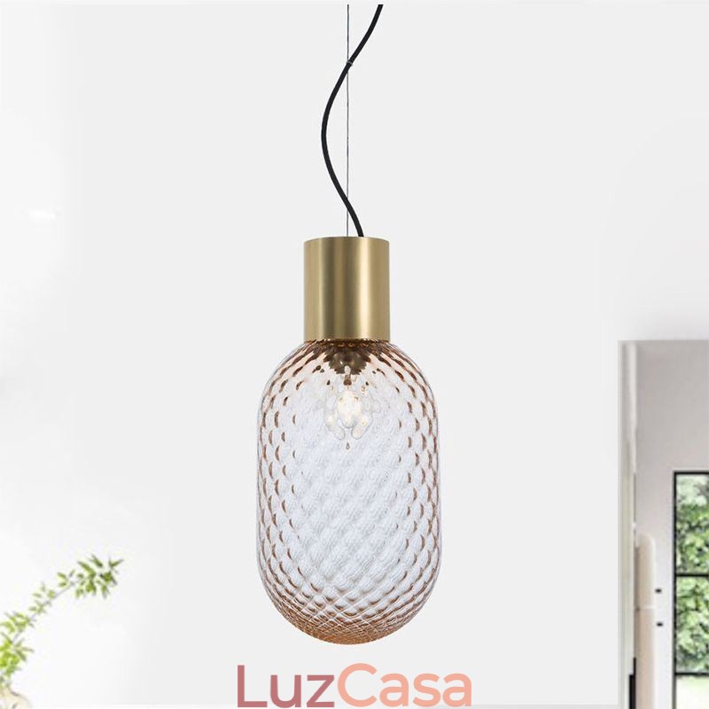 Luminária pendente de vidro com grade moderna de ferro simples luz de teto