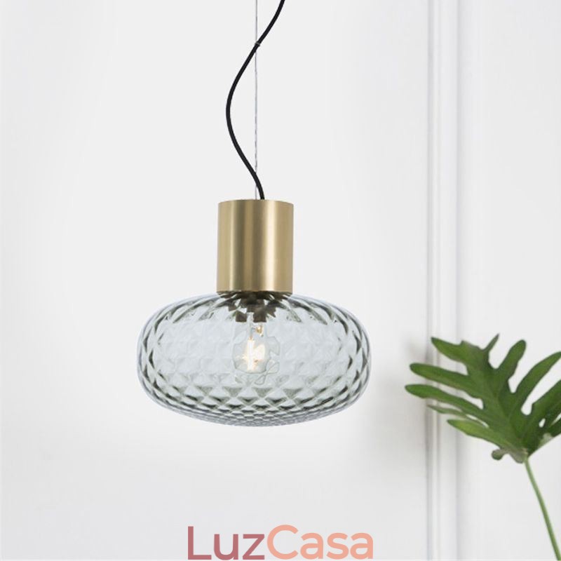 Luminária pendente de vidro com grade moderna de ferro simples luz de teto