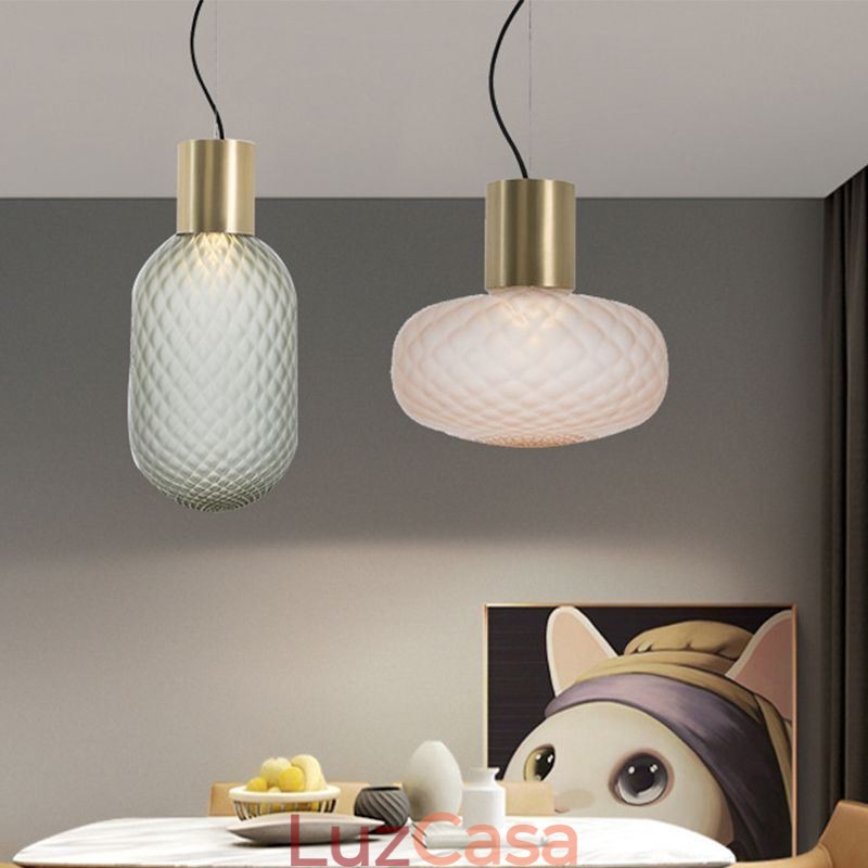Luminária pendente de vidro com grade moderna de ferro simples luz de teto