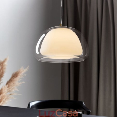 Luminária pendente moderna, simples, de vidro transparente, com luz de teto pudim Luminária pendente moderna, simples, de vidro transparente, com luz de teto pudim
