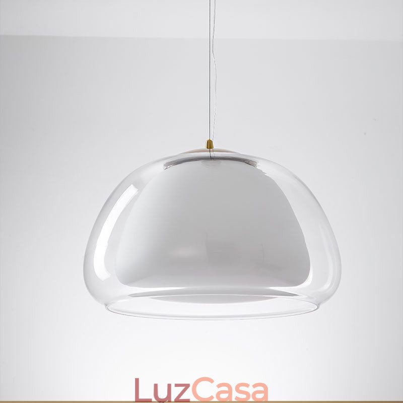 Luminária pendente moderna, simples, de vidro transparente, com luz de teto pudim