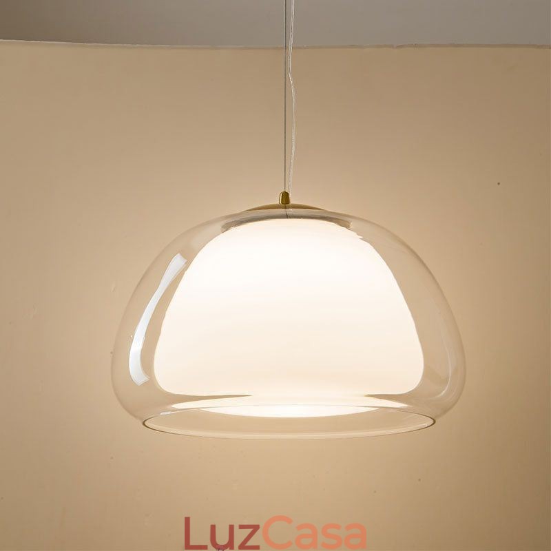 Luminária pendente moderna, simples, de vidro transparente, com luz de teto pudim