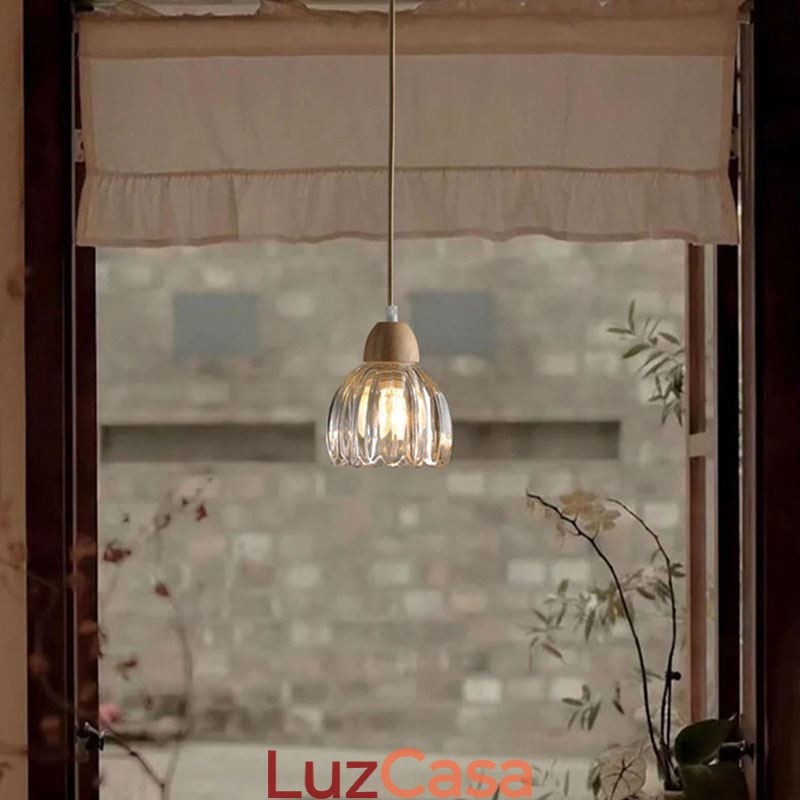 Luminária pendente de vidro estilo pastoral retrô luz de teto de ilha lâmpada decorativa de madeira de borracha