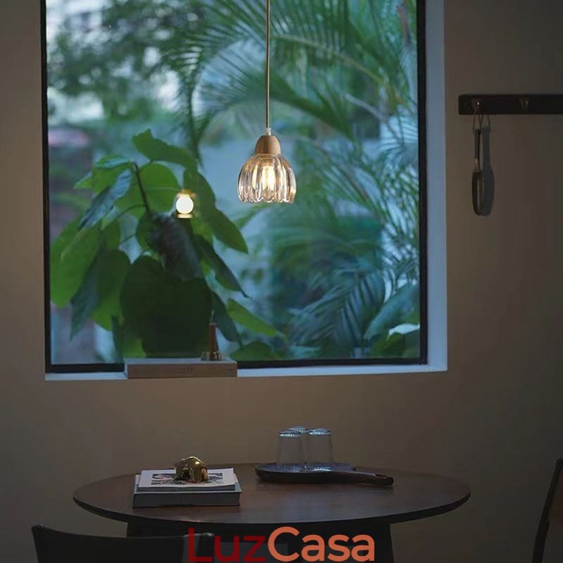 Luminária pendente de vidro estilo pastoral retrô luz de teto de ilha lâmpada decorativa de madeira de borracha