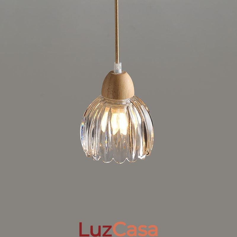 Luminária pendente de vidro estilo pastoral retrô luz de teto de ilha lâmpada decorativa de madeira de borracha