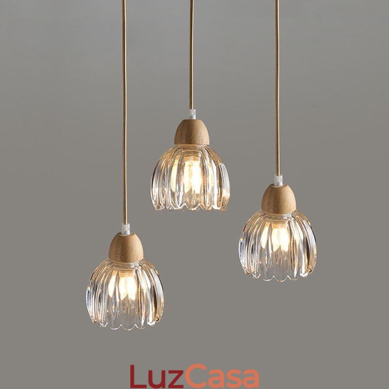 Luminária pendente de vidro estilo pastoral retrô luz de teto de ilha lâmpada decorativa de madeira de borracha