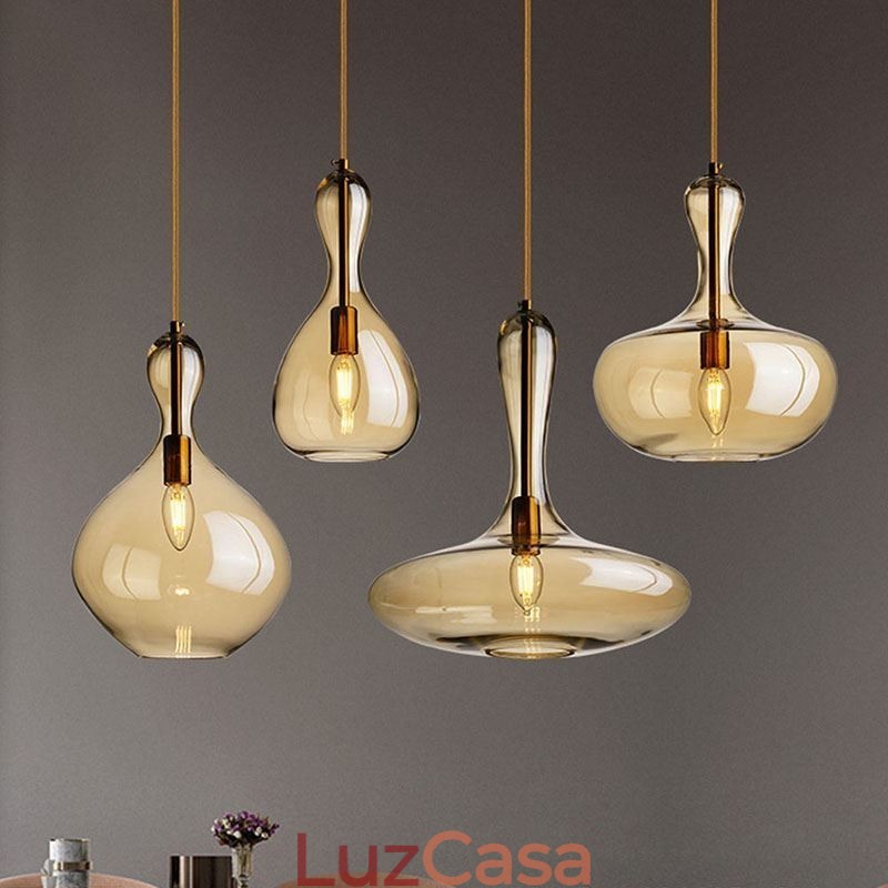 Luminária pendente de vidro nórdico, abajur âmbar, luminária de teto