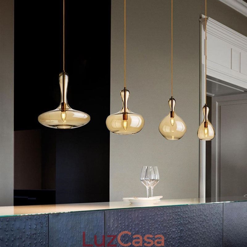 Luminária pendente de vidro nórdico, abajur âmbar, luminária de teto