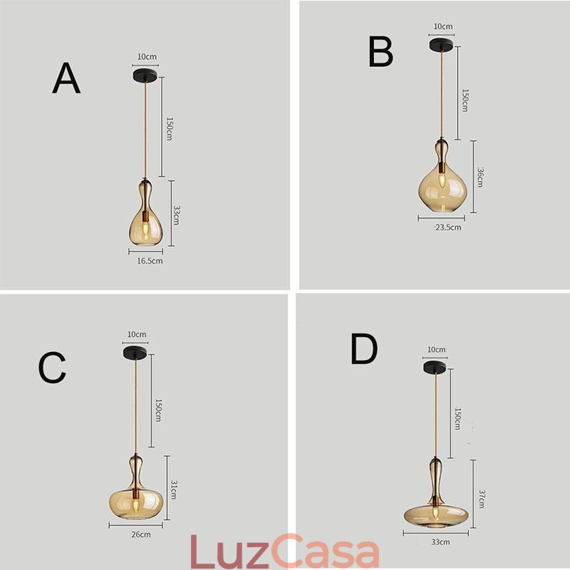 Luminária pendente de vidro nórdico, abajur âmbar, luminária de teto