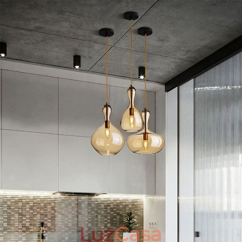Luminária pendente de vidro nórdico, abajur âmbar, luminária de teto