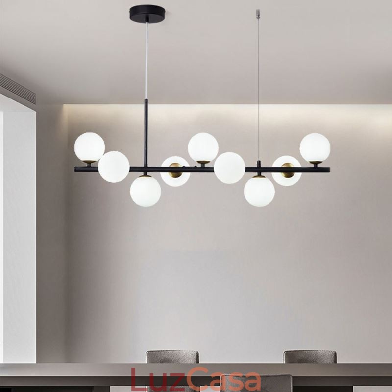 Luminária pendente moderna e simples, luminária de teto de vidro em ferro forjado molecular, com feijões mágicos