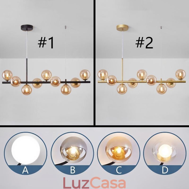 Luminária pendente moderna e simples, luminária de teto de vidro em ferro forjado molecular, com feijões mágicos