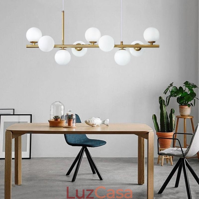 Luminária pendente moderna e simples, luminária de teto de vidro em ferro forjado molecular, com feijões mágicos