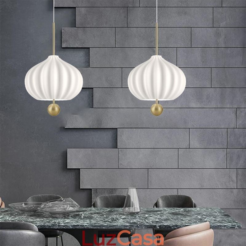 Luminária pendente moderna de vidro branco em formato de bola, luminária de teto minimalista