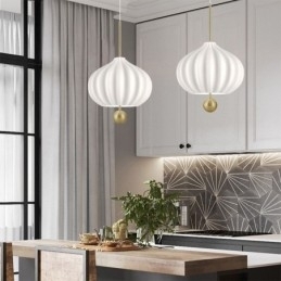 Luminária pendente moderna de vidro branco em formato de bola, luminária de teto minimalista