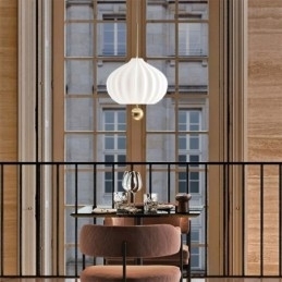 Luminária pendente moderna de vidro branco em formato de bola, luminária de teto minimalista