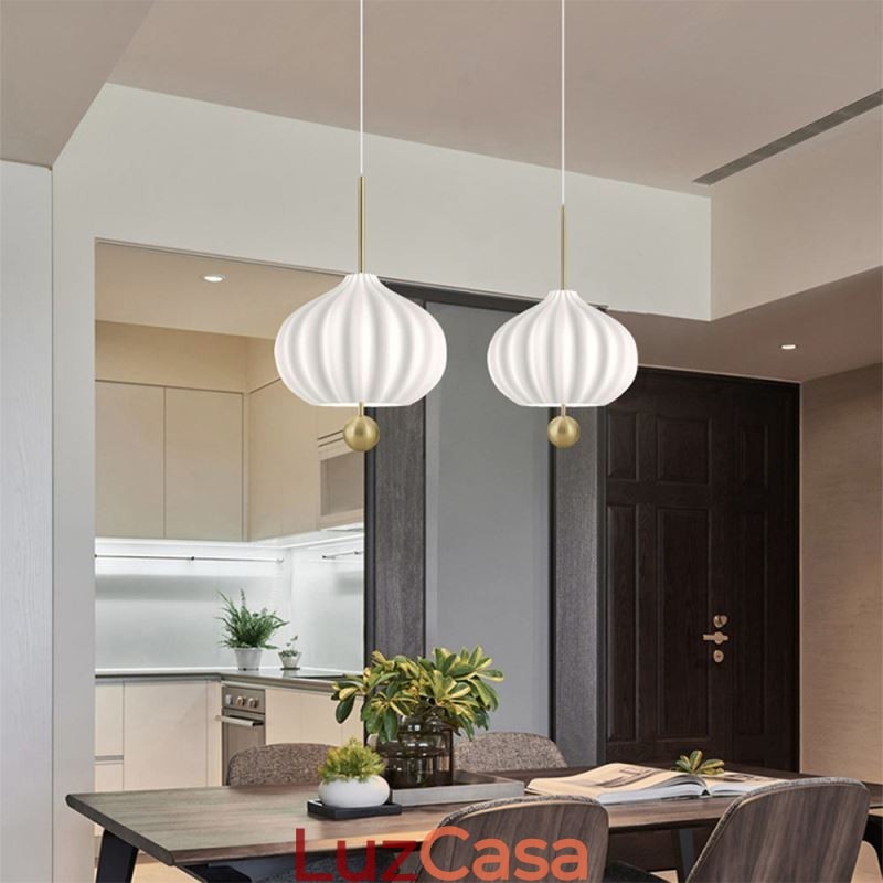 Luminária pendente moderna de vidro branco em formato de bola, luminária de teto minimalista