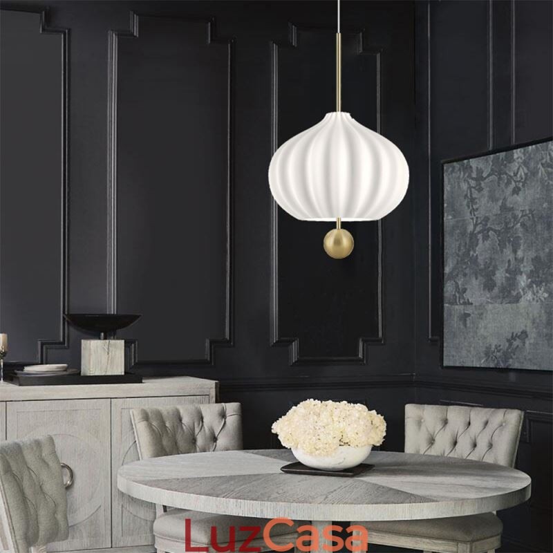 Luminária pendente moderna de vidro branco em formato de bola, luminária de teto minimalista