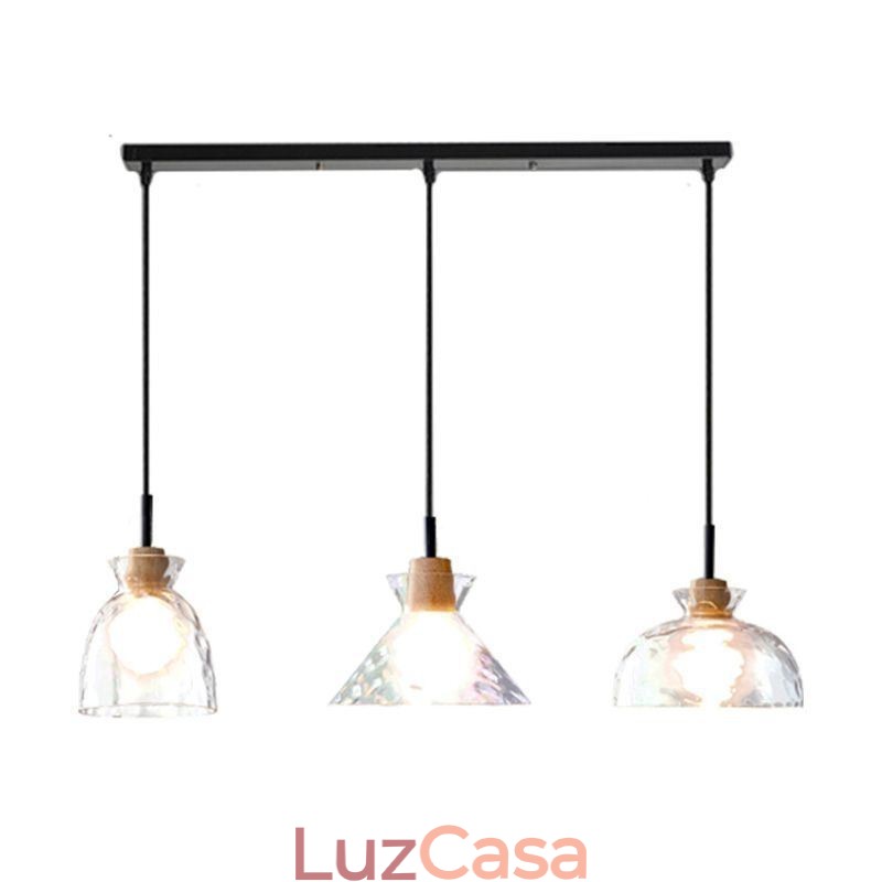 Luminária pendente simples e moderna, vidro permeável à água, 3 luzes de teto, abajur de cabeceira