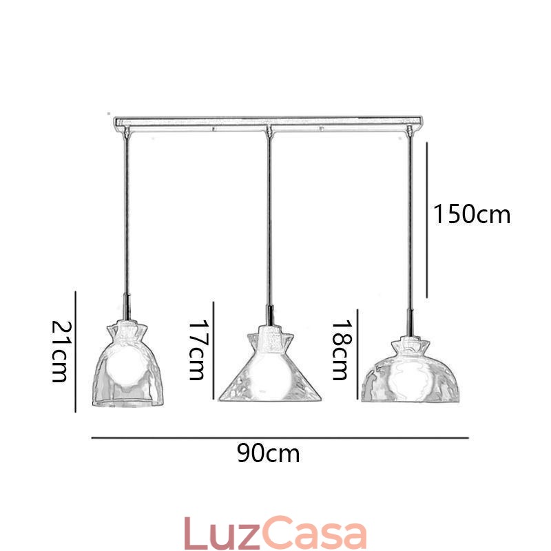 Luminária pendente simples e moderna, vidro permeável à água, 3 luzes de teto, abajur de cabeceira