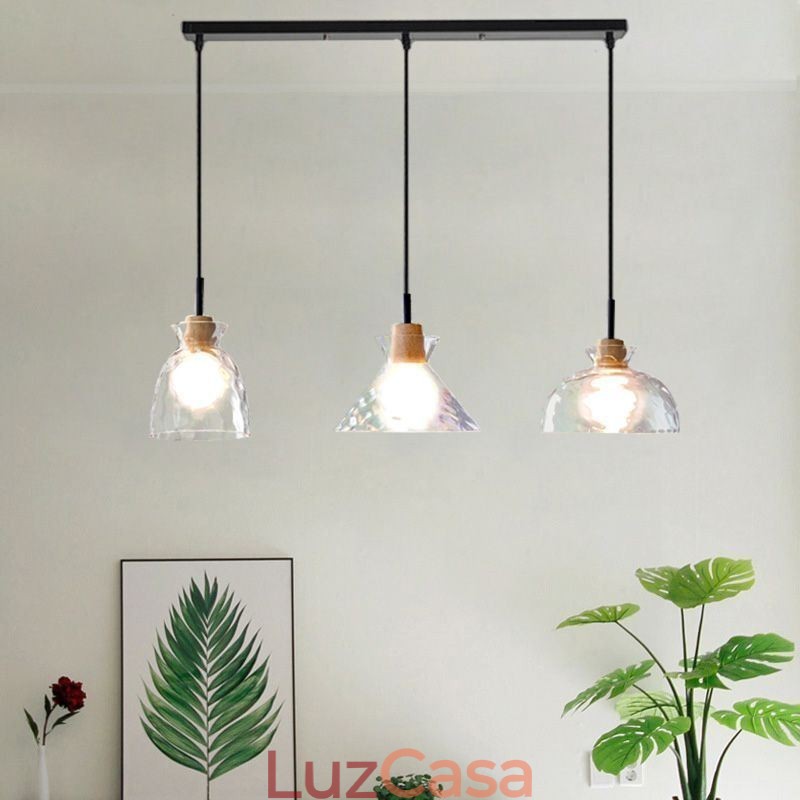 Luminária pendente simples e moderna, vidro permeável à água, 3 luzes de teto, abajur de cabeceira